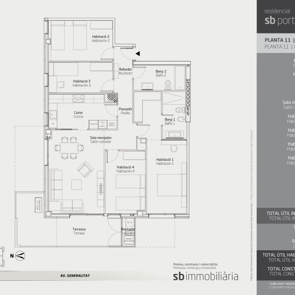Torre 1 – Planta 11 Porta 3 – 4 Dormitoris