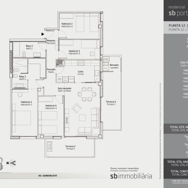 Torre 1 – Planta 12 Porta 2 – 4 Dormitoris