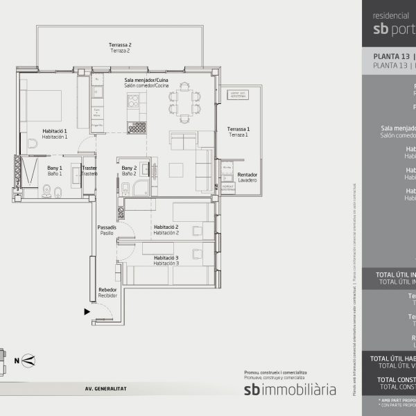 Torre 1 – Planta 13 Porta 1 – 3 Dormitoris