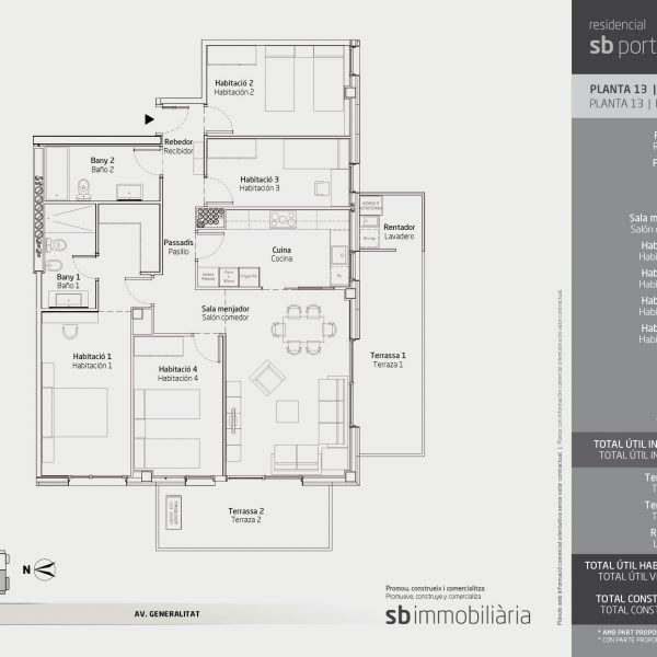 Torre 1 – Planta 13 Porta 2 – 4 Dormitoris