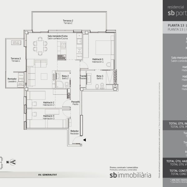 Torre 1 – Planta 13 Porta 4 – 3 Dormitoris