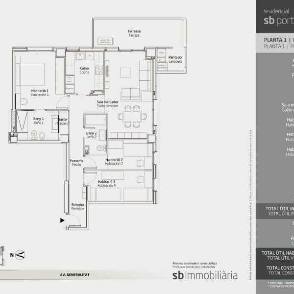 Torre 1 – Planta 1 Porta 1 – 3 Dormitoris