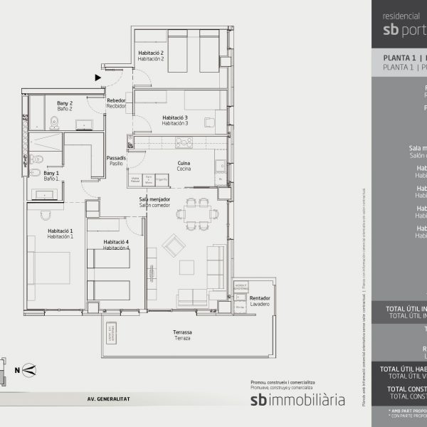 Torre 1 – Planta 1 Porta 2 – 4 Dormitoris