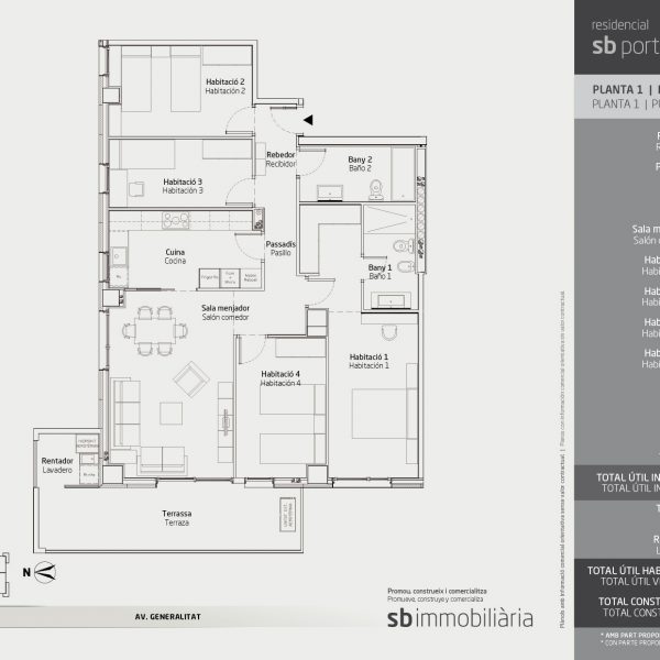 Torre 1 – Planta 1 Porta 3 – 4 Dormitoris
