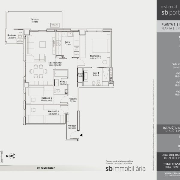 Torre 1 – Planta 1 Porta 4 – 3 Dormitoris