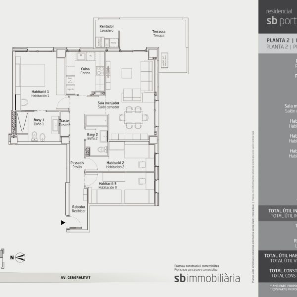 Torre 1 – Planta 2 Porta 1 – 3 Dormitoris