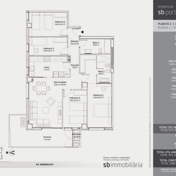 Torre 1 – Planta 2 Porta 3 – 4 Dormitoris