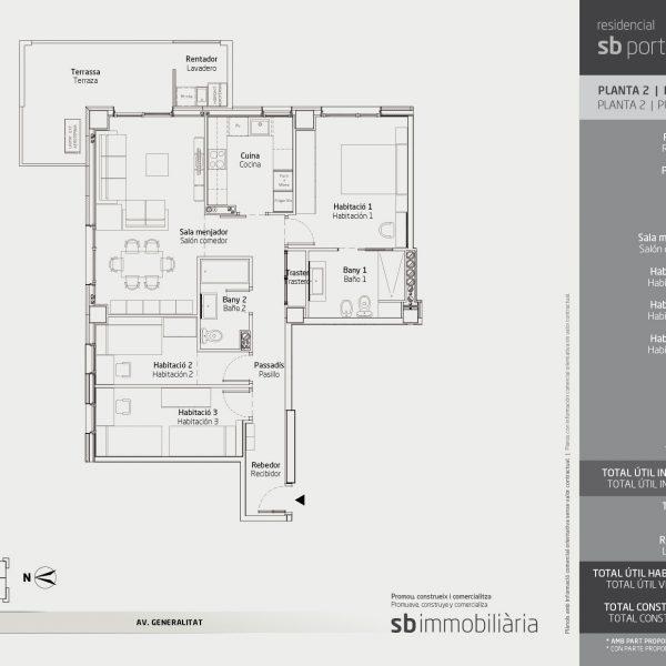 Torre 1 – Planta 2 Porta 4 – 3 Dormitoris