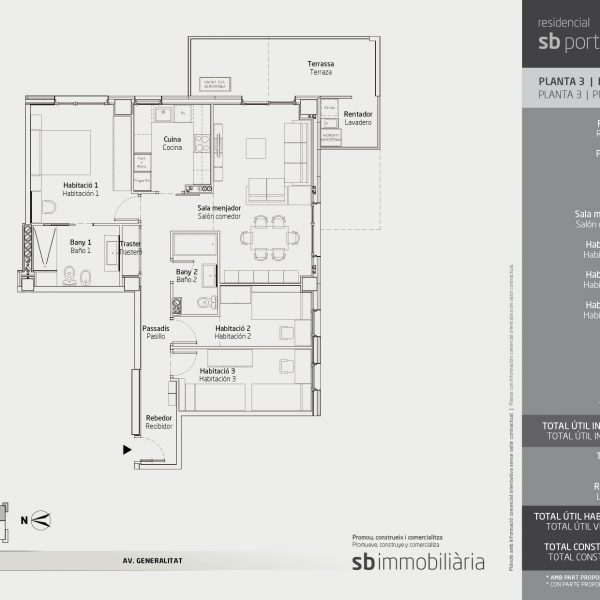 Torre 1 – Planta 3 Porta 1 – 3 Dormitoris