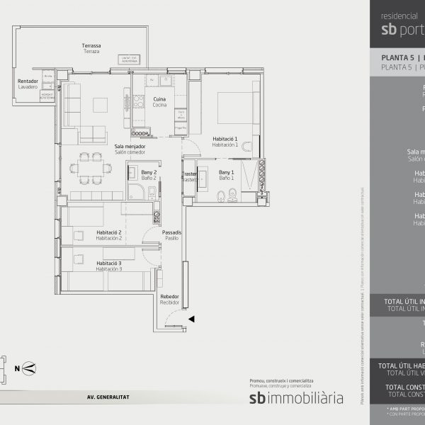 Torre 1 – Planta 5 Porta 4 – 3 Dormitoris