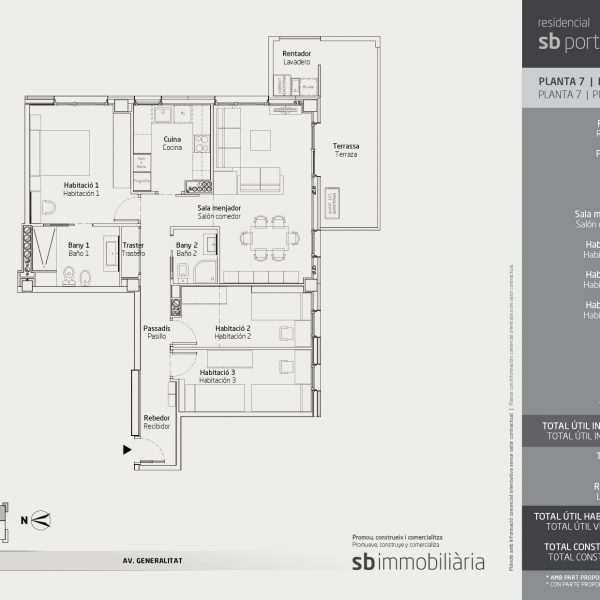 Torre 1 – Planta 7 Porta 1 – 3 Dormitoris