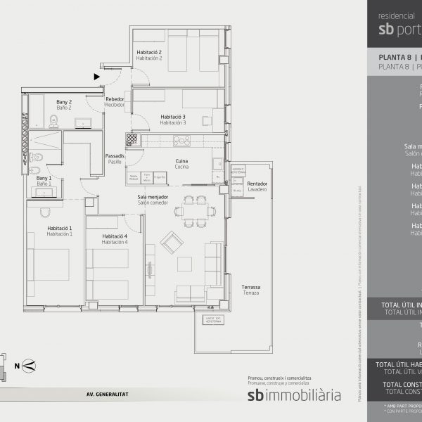 Torre 1 – Planta 8 Porta 2 – 4 Dormitoris