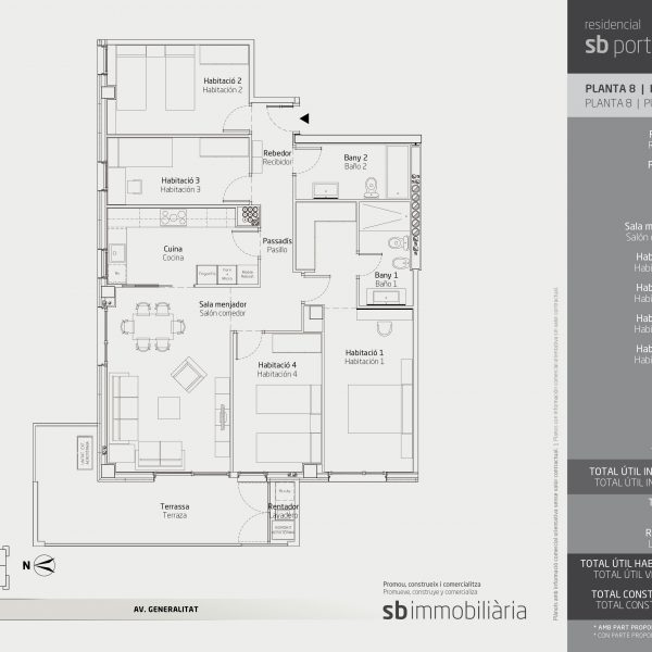 Torre 1 – Planta 8 Porta 3 – 4 Dormitoris