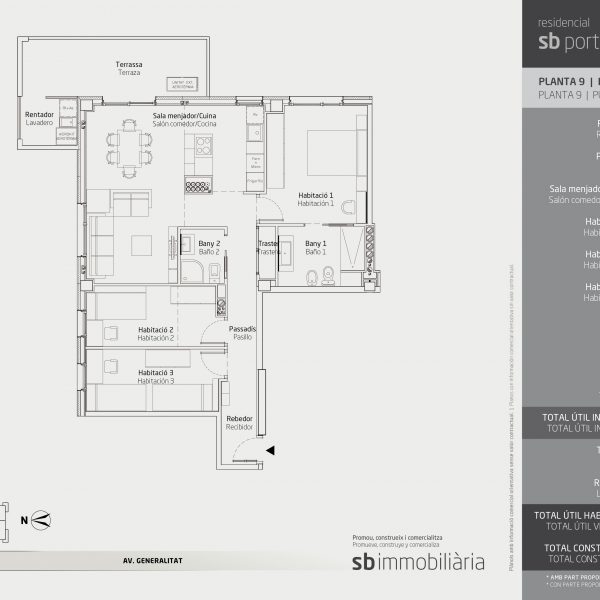 Torre 1 – Planta 9 Porta 4 – 3 Dormitoris