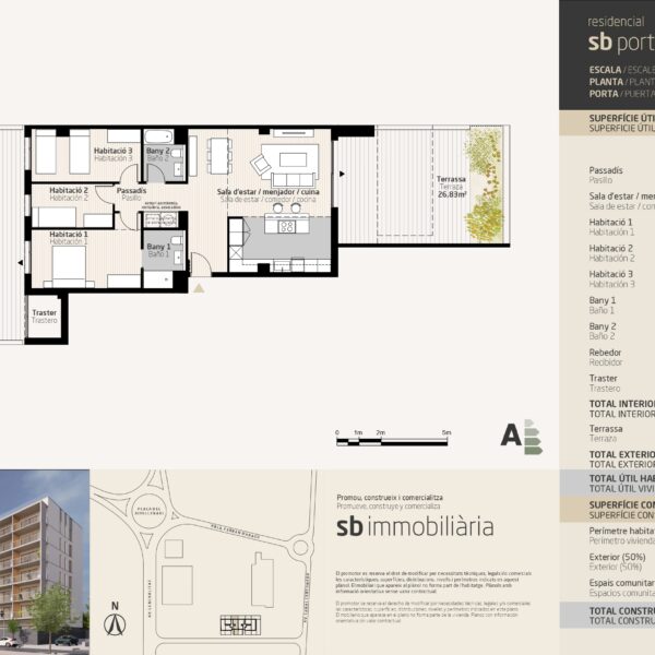 SB Porta Tortosa 2 – Esc. 1 Planta Baixa Porta 1 – 3 dormitoris
