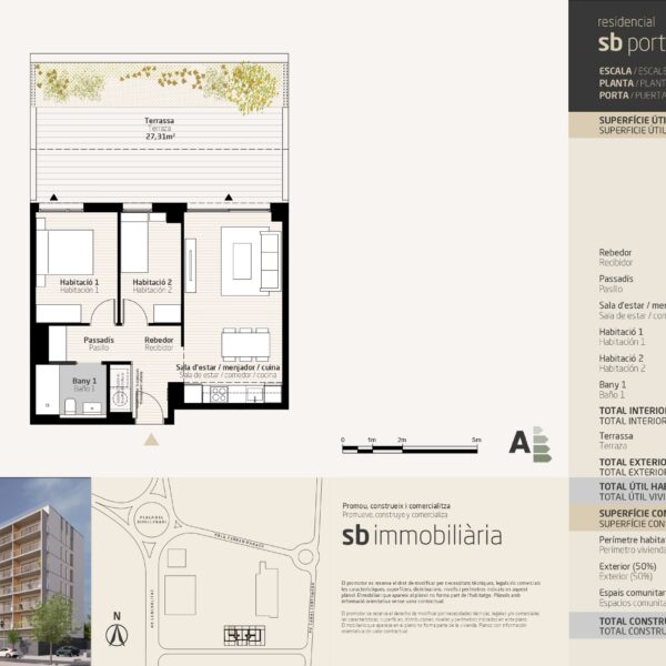 SB Porta Tortosa 2 – Esc. 1 Planta Baixa Porta 2 – 2 dormitoris