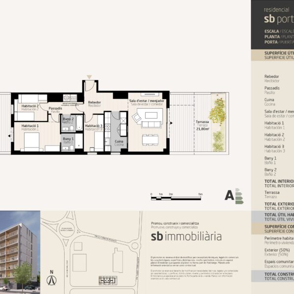 SB Porta Tortosa 2 – Esc. 1 Planta Baixa Porta 3 – 3 dormitoris