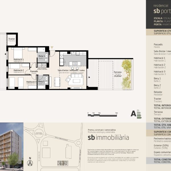 SB Porta Tortosa 2 – Esc. 2 Planta Baixa Porta 1 – 3 dormitoris