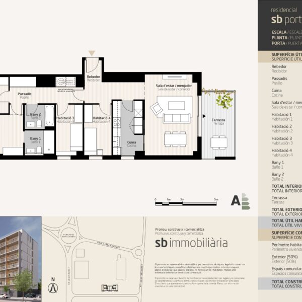 SB Porta Tortosa 2 – Esc. 1 Planta 5 Porta 3 – 4 dormitoris