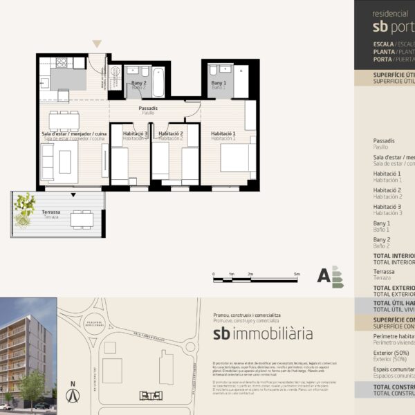 SB Porta Tortosa 2– Esc. 1 Planta 2 Porta 4 – 3 dormitoris